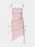Chic Pink Off Shoulder Sleeveless Mini Birthday Party Dress Homecoming Dress HZ1024
