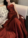 Wine Red Straps Mermaid Long Party Dress, Wine Red Evening Dress Formal Dress HZ1024
