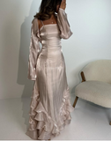Vintage Pleated Ruffle Floor Length Ball Gown HZ1024