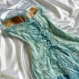Vintage Blue Strapless A-Line Lace Midi Birthday Party Dress Prom Dress HZ1024