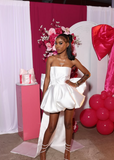 Strapless White Tutu Satin Bow Mini Birthday Party Dress Homecoming Dress HZ1024