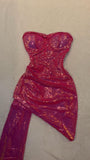 Shiny Bright Pink Strapless Sweetheart Neck Sequin Mermaid Short Ball Gown Evening Dress HZ1024