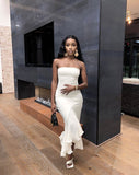 Sexy White Strapless Mermaid Ruffle Ball Gown Evening Dress HZ1024