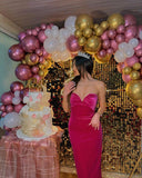 24th Birthday Party Pink Sweetheart Neck Strapless Velvet Mermaid Prom Dress HZ1024