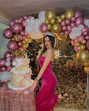 24th Birthday Party Pink Sweetheart Neck Strapless Velvet Mermaid Prom Dress HZ1024