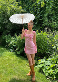 Sweet Pink 3D Flower Strap Bodycon Mini Birthday Party Dress Homecoming Dress HZ1024