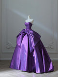 A-Line Gorgeous Strapless Sweetheart Neck Satin Formal Purple Ball Gown HZ1024