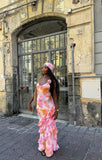 Gorgeous Colorblock Halter Neck Sleeveless Chiffon Ruffle Ankle-Length Prom Dress HZ1024