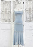 Spaghetti Strap Sleeveless Simple Blue Sequin Mermaid Prom Dress Evening Dress HZ1024