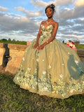 Cute Green Sleeveless 3D Flower A-Line Prom Dress Princess Dress HZ1024