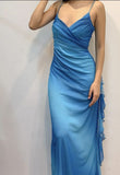 Vintage Strapless V-Neck Ruffle Chiffon Long Mermaid Prom Dress Evening Dress HZ1024