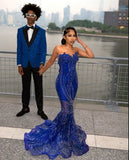 Gorgeous Sapphire Blue Sweetheart Neck Sleeveless Mermaid Floor-length Prom Dress Evening Dress HZ1024