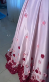 18th Birthday Pink Off Shoulder Satin 3D Flower A-Line Long Party Dress Prom Dress HZ1024