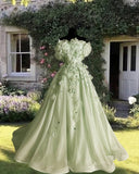 Sweet Pink Strapless 3D Flower A-Line Beaded Long Prom Dress HZ1024