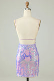 Chic Light Purple Sequin Lace-up Design A-line Spaghetti Strap Homecoming Dress HZ1024