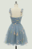 Charming Floral Embroidery Design A-line Tulle Spaghetti Strap Homecoming Dress HZ1024