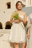 Stylish Spaghetti Straps White Floral Design A-line Spaghetti Strap Homecoming Dress HZ1024
