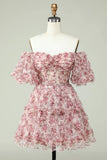 Fashion Off-the-shoulder Floral Design A-line Tiered Homecoming Dress HZ1024