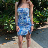 Vintage Floral Print Strapless Short Sheath Party Dress Cocktail Dress Homecoming Dress HZ1024