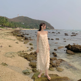 New Fashion Tassels Design Pink Beach Elegant Spaghetti Strap Dress HZ1024