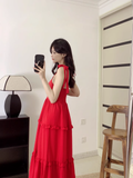 New Fashion Red Casual Sleeveless Beach Spaghetti Strap Dress HZ1024