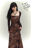 New Floral Pattern Design Women Long-sleeved Dress HZ1024