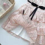 Simple Polka dot Pattern Design A-line Sleeveless Spaghetti Strap Tiered Dress HZ1024