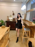 New Fashion Fake Two-piece Dress Design Black A-line Sleeveless Spaghetti Strap Dress HZ1024