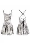 Simple Floral Ink-wash Pattern Design A-line Sleeveless Spaghetti Strap Dress HZ1024