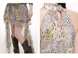 Simple Fashion Leopard Print Plaid Style Halter Dress HZ1024