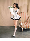 Vintage Black Polka Dot A-Line Homecoming Dress Party Dress Cocktail Dress HZ1024