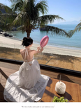 New Stylish White Sleeveless Backless Beach Casual Halter Dress HZ1024