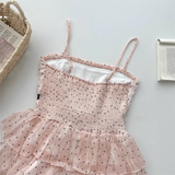Simple Polka dot Pattern Design A-line Sleeveless Spaghetti Strap Tiered Dress HZ1024