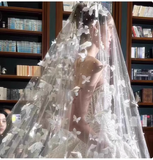 Vintage Elegant White Butterfly Pearl Design Style Long Wedding Veil HZ1024