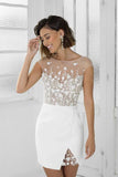 Vintage White Applique Homecoming Dress Sheath Party Dress Short Cocktail Dress HZ1024