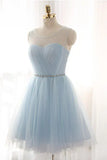 Charming Light Blue Tulle Satin Design Prom Dress A-line Homecoming Dress HZ1024