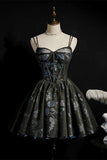 Fashion Sequined Floral Design A-line Sweetheart Tulle Short Spaghetti Strap Homecoming Dress HZ1024