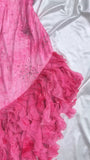 Vintage Hot Pink Sweetheart A-Line Prom Dress Beaded Ruffle Chiffon Spaghetti Strap Formal Dress HZ1024
