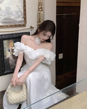 New Simple Ruffled Design White A-Line Floral Dress HZ1024