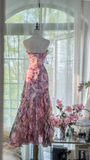 Vintage Floral Sweetheart Strapless Design A-line Romantic Chiffon Evening Dress Prom Dress HZ1024