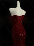 Enchanting Shiny Sequin Sweetheart Off-the-shoulder Mermaid Floor-length High Slit Prom Dress Evening Dress HZ1024