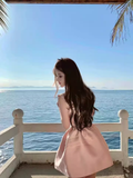 New Simple Pink Bow Design A-line Sleeveless Spaghetti Strap Dress HZ1024