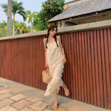 New Fashion Tassels Design Pink Beach Elegant Spaghetti Strap Dress HZ1024