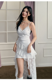 Simple White Irregular Ruffled Hem Design A-line Sleeveless Spaghetti Strap Dress HZ1024