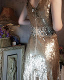 Retro Golden V-neck Sparkling Beaded Sequin Design A-line Short Homecoming Dress HZ1024