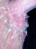 Sparkling Elegant Pink A-Line Tiered Prom Dress Evening Dress Ball Gown HZ1024