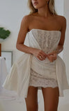 Vintage Ivory Applique Strapless A-Line Short Party Dress Cocktail Dress Homecoming Dress HZ1024