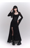 New Gothic Style Fashion Bell Sleeve Design Sense Long-sleeved Split Dress HZ1024