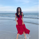 New Fashion Red Casual Sleeveless Beach Spaghetti Strap Dress HZ1024