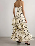 Vintage Polka Dot Strapless Long Prom Dress Sweetheart Ruffle Tiered Formal Dress HZ1024